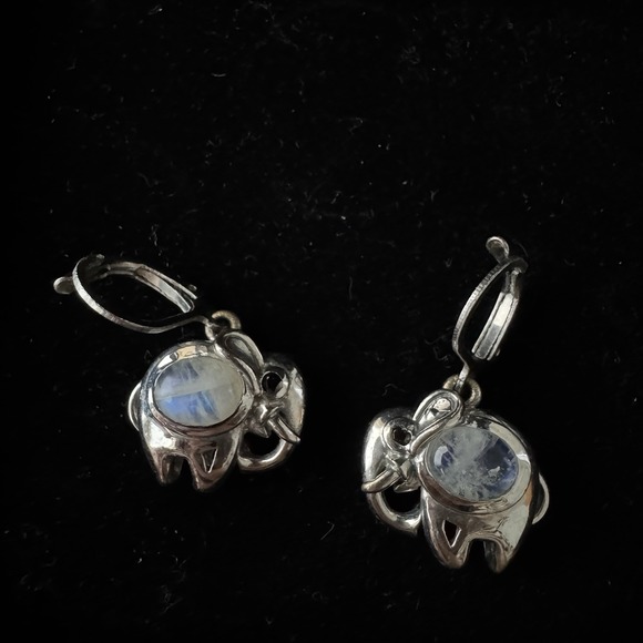 Vtg Karis Elephant Oval Moonstone Earrings Lever Back Earrings - Picture 2 of 7